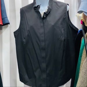 Talbots Black Mandarin Collar Button Down Front